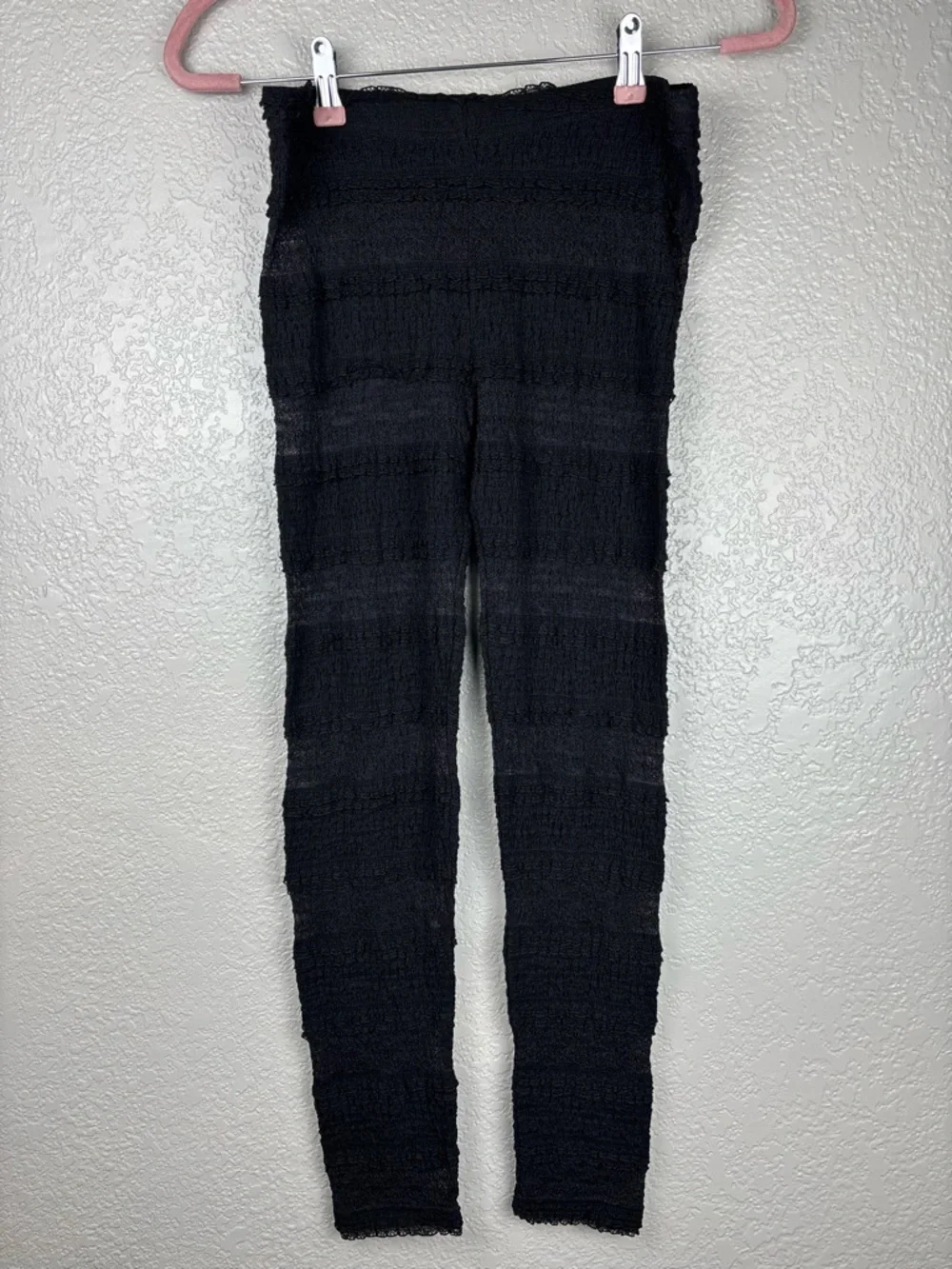 Free People Black Small Tiered Lace Sheer Ruffle Leggings Boho Festival Edgy - Picture 2 of 11